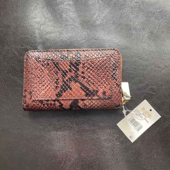 NWT Michael Kors Jet Set Small Leather Wallet Card Case Snake Pattern - Picture 2 of 11